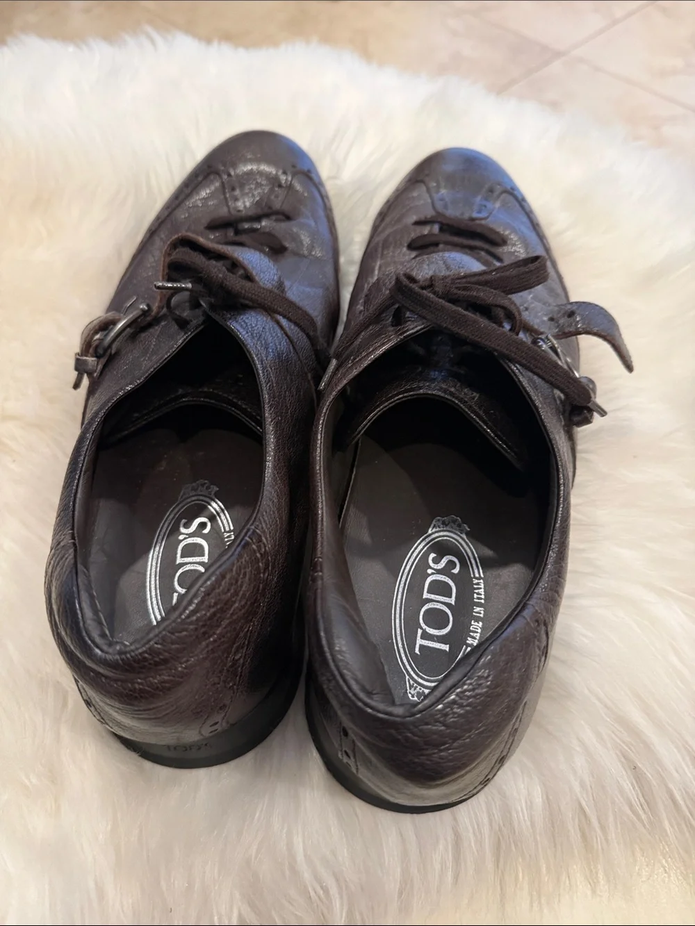 Tod's Dark Brown Leather Wingtip Lace-Up Oxfords driving shoes size 11